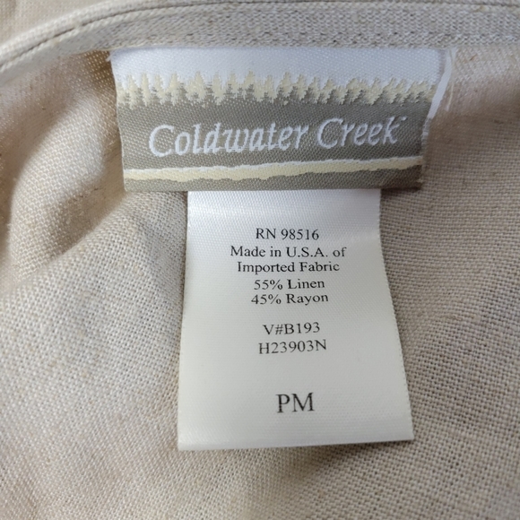 Womans Coldwater Creek Linen Blend Sleeveless Maxi Dress Tan/Khaki Petite MedAC - Picture 5 of 7